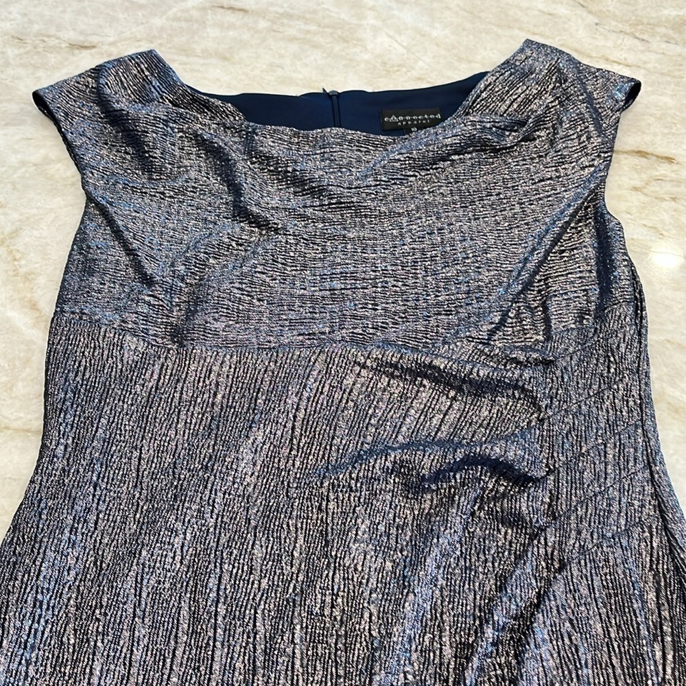 Connected Apparel | Cowl Neck Metallic Maxi Dress | Navy Blue | Size 10 - Picture 13 of 16